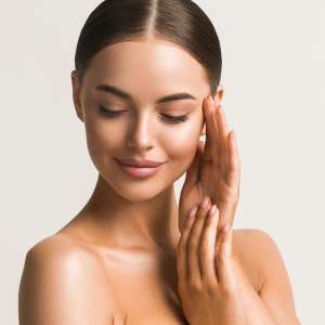 Feamale Cosmetic Clean Skin Beauty portrait with hands