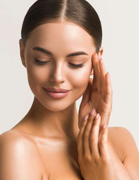 Feamale Cosmetic Clean Skin Beauty portrait with hands